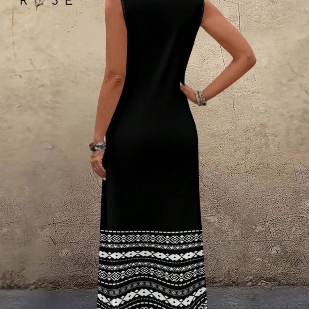 Chic Black and White Maxi Dress - Picture 2 of 7